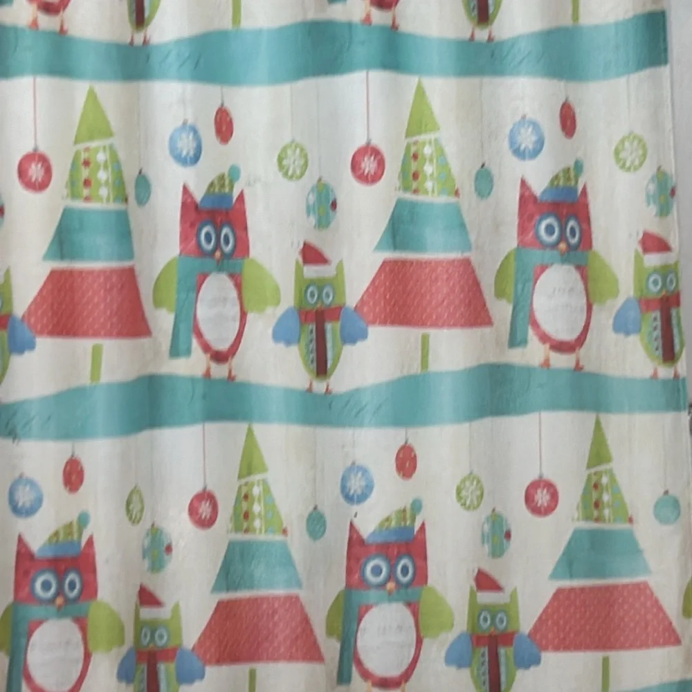 Creative Bath Products Holiday Owl shower curtain. Owls and Christmas trees NEW